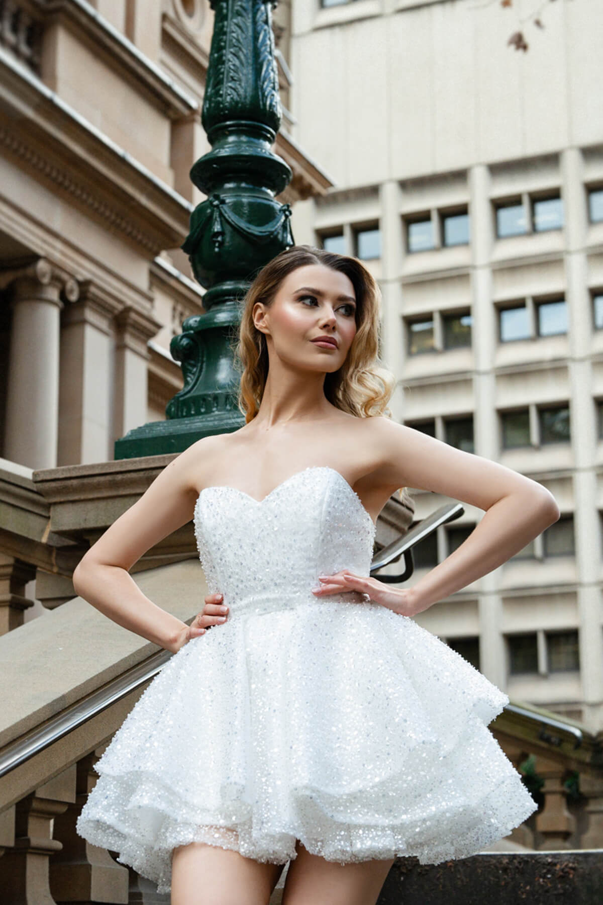 beaded tulle wedding dress Illusion Neck Beaded Flower Lace Shimmery Wedding Dress main image 0