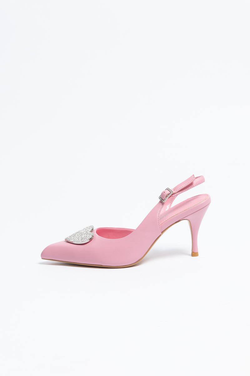Amour Heart Slingback Heel Pink Sheepskin Leather