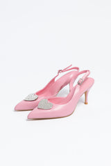 Amour Heart Slingback Heel Pink Sheepskin Leather
