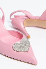 Amour Heart Slingback Heel Pink Sheepskin Leather