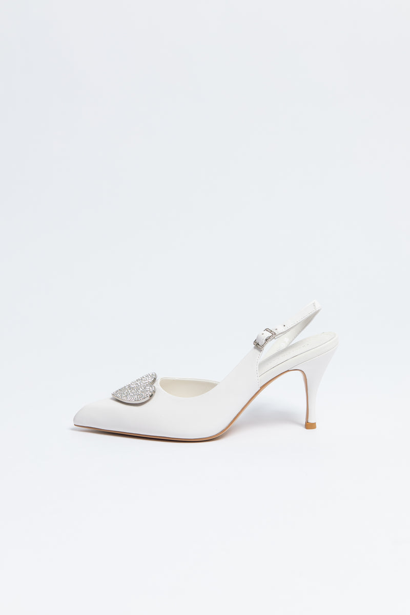 Amour Heart Slingback Heel white sheepskin leather