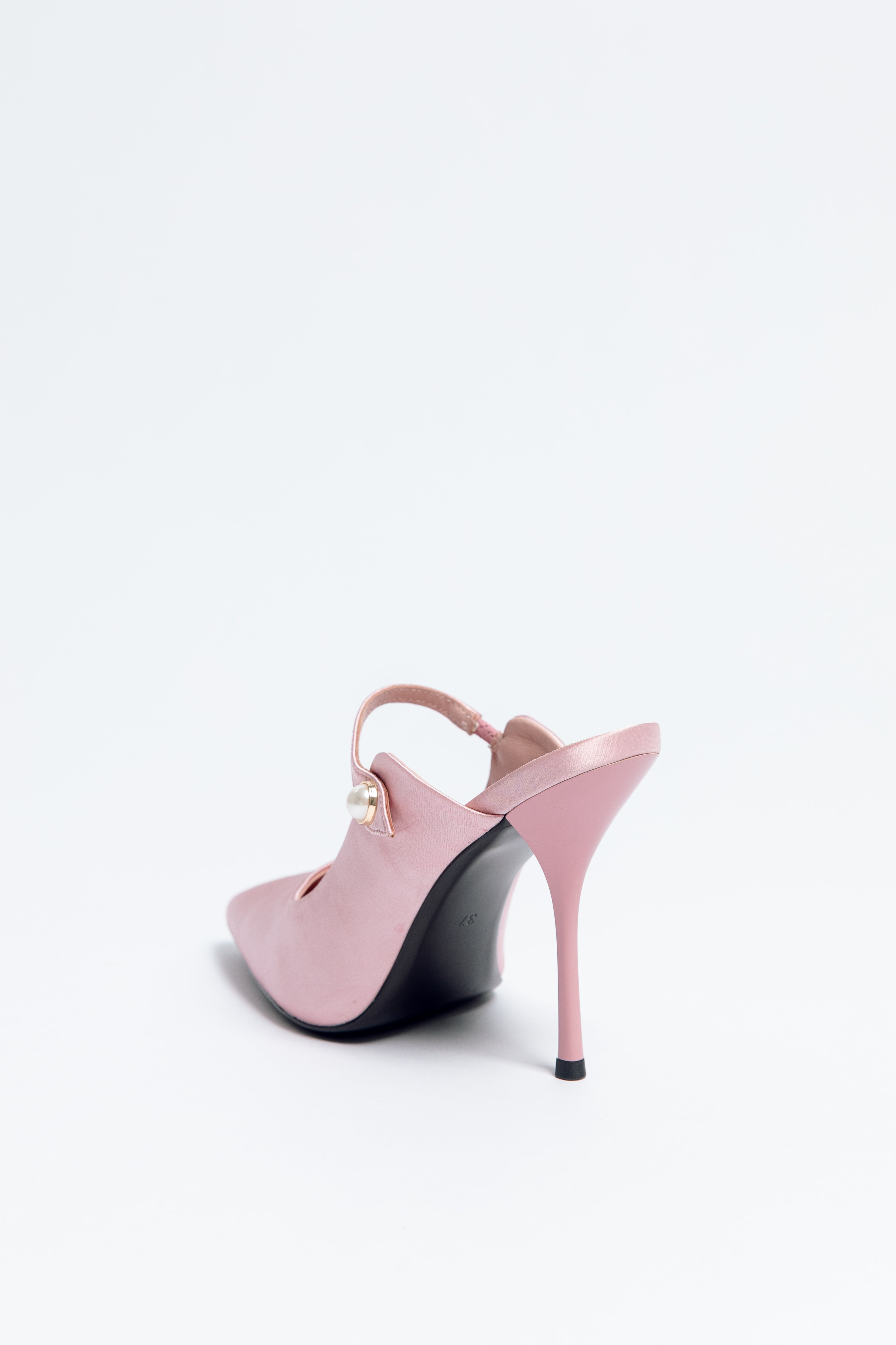 Norma Jeane Heel Pink Satin & Sheepskin Leather with Pearl Buckle