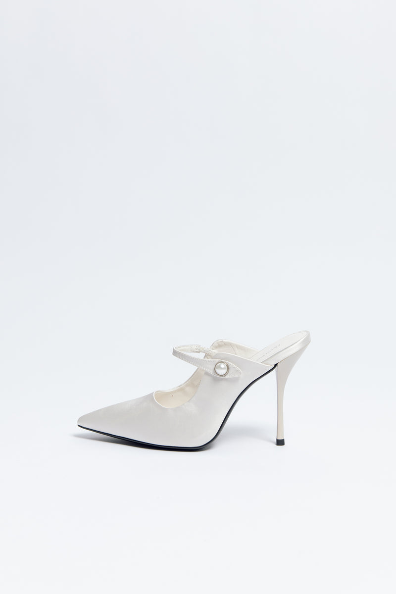Norma Jeane Heel Satin & Sheepskin Leather with Pearl Buckle
