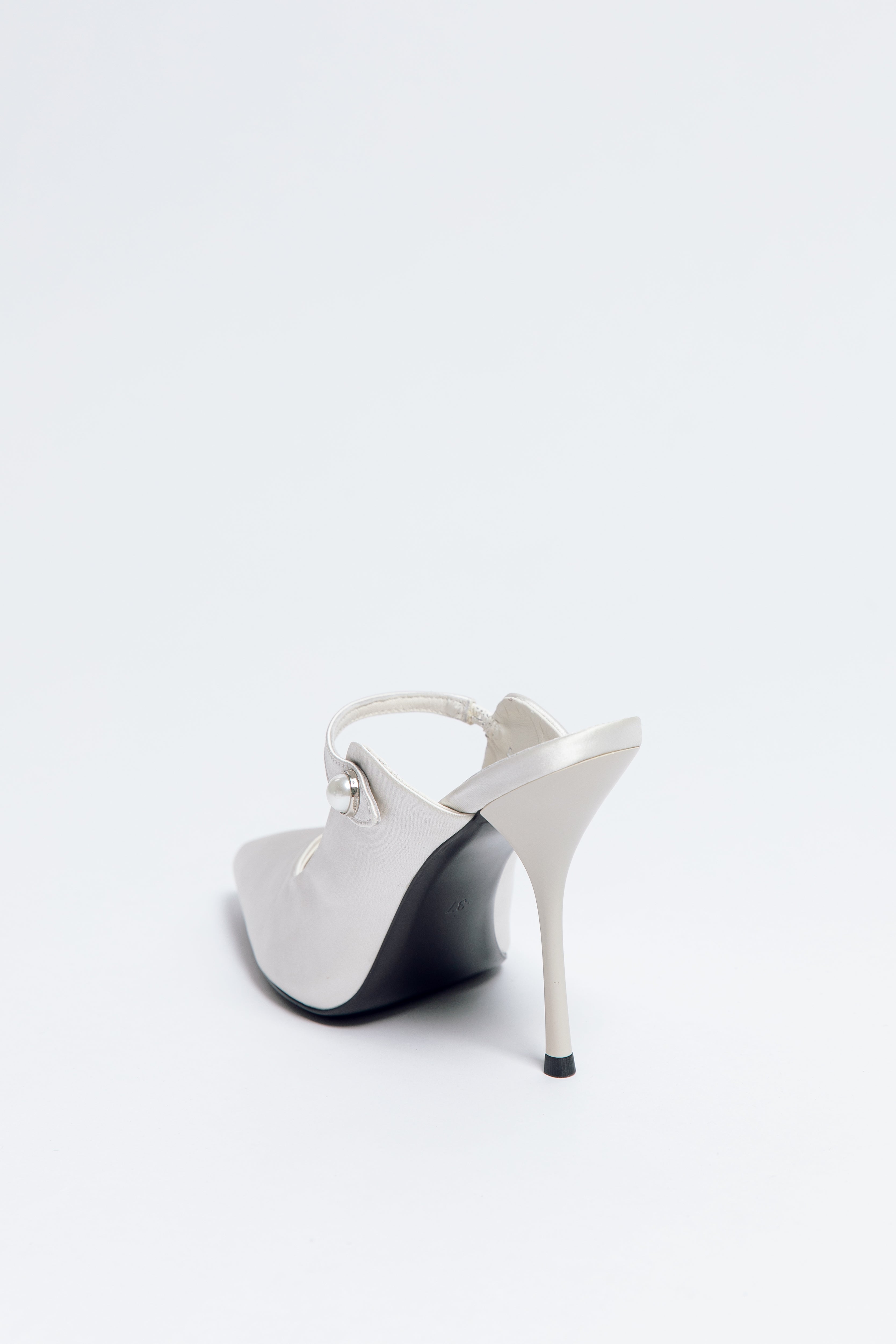 Norma Jeane Heel Ivory Satin & Sheepskin Leather with Pearl Buckle
