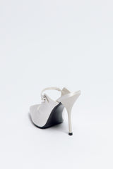 Norma Jeane Heel Satin & Sheepskin Leather with Pearl Buckle