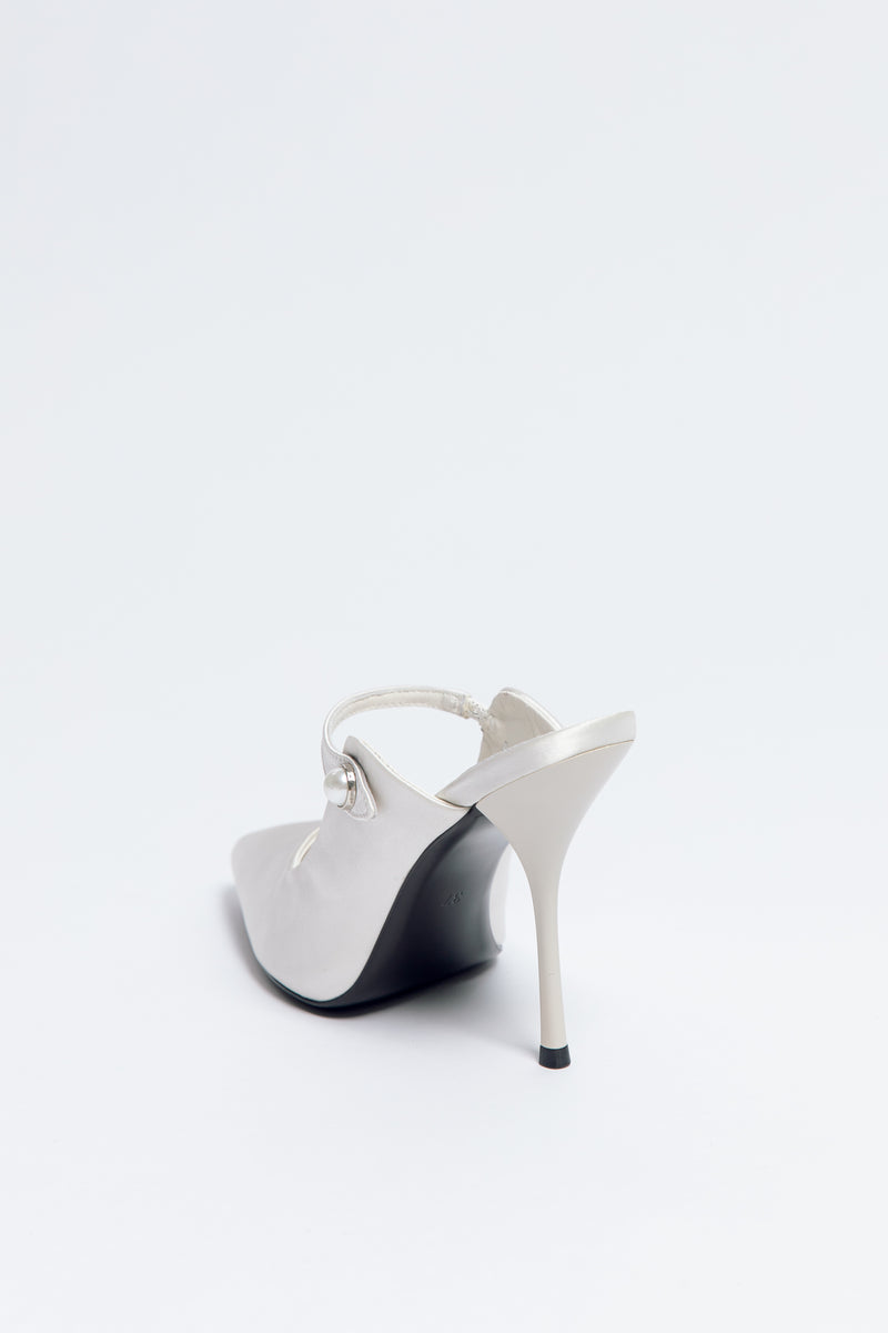 Norma Jeane Heel Satin & Sheepskin Leather with Pearl Buckle