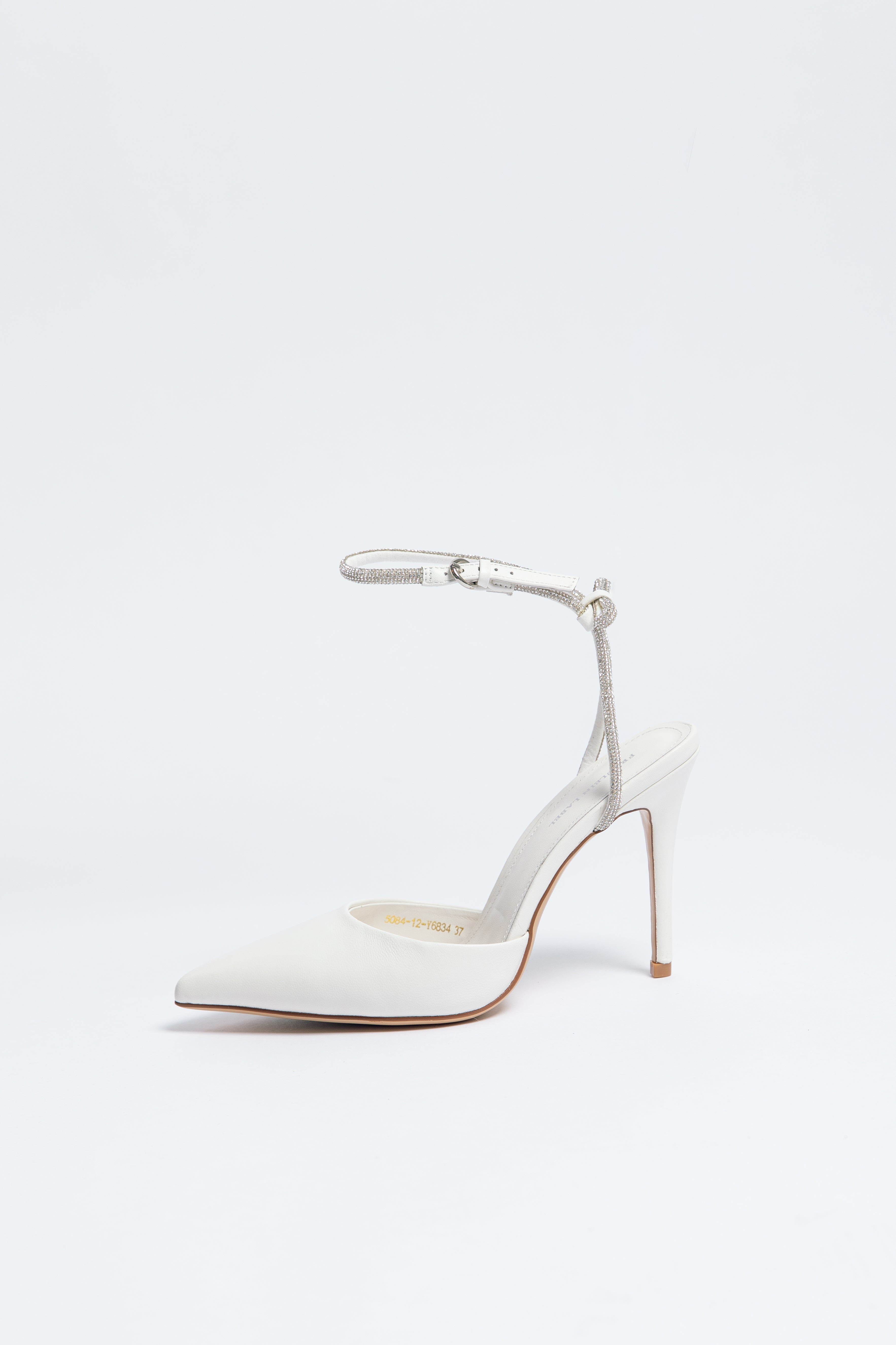 Stella Heel Ivory Sheepskin Leather with Crystal Strap & Bow Back