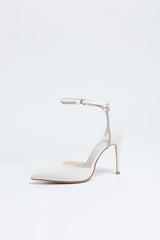 Stella Heel Ivory Sheepskin Leather with Crystal Strap & Bow Back