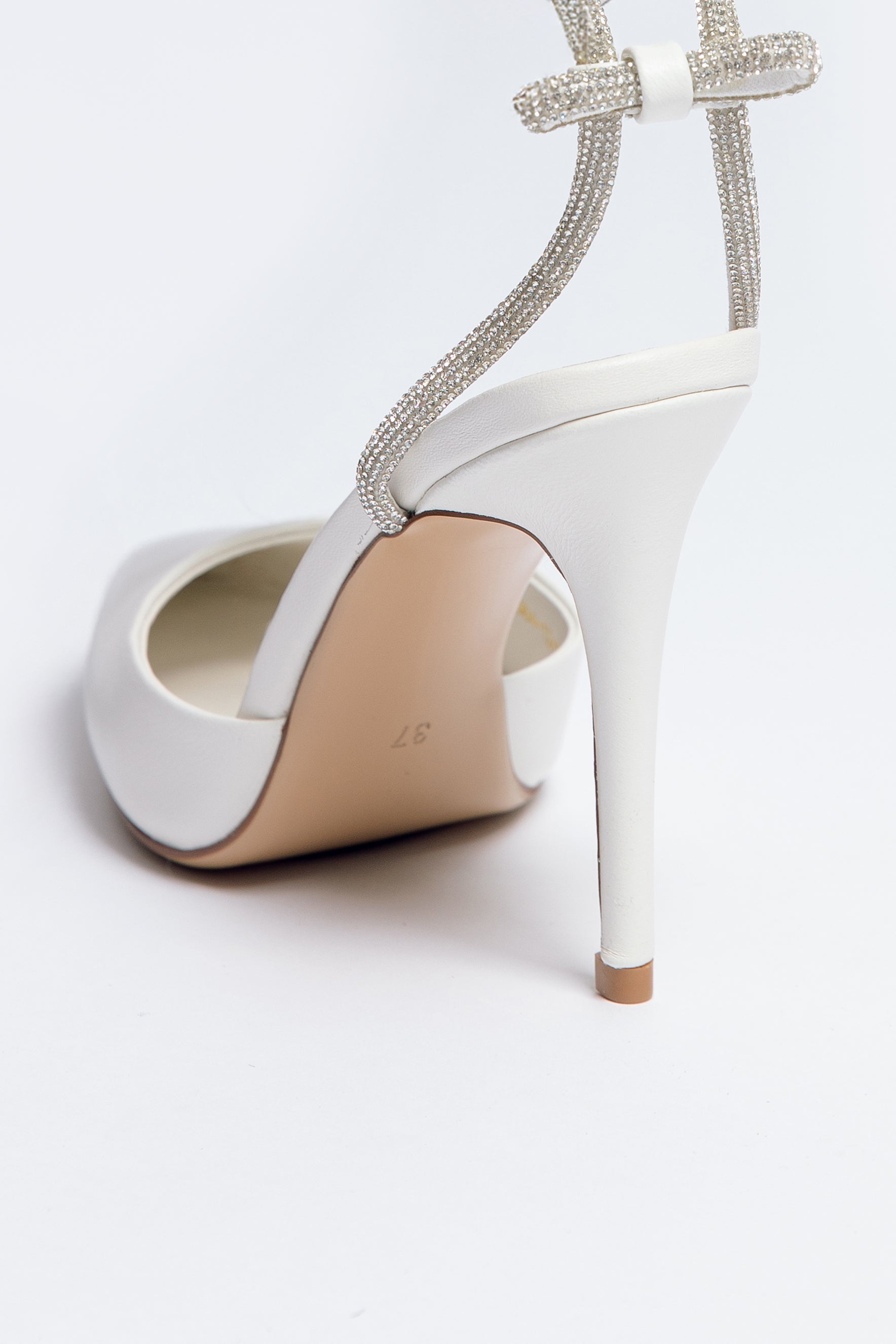 Stella Heel Ivory Sheepskin Leather with Crystal Strap & Bow Back