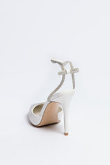Stella Heel Ivory Sheepskin Leather with Crystal Strap & Bow Back