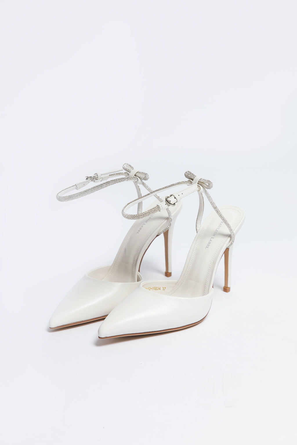 Stella Heel Ivory Sheepskin Leather with Crystal Strap & Bow Back