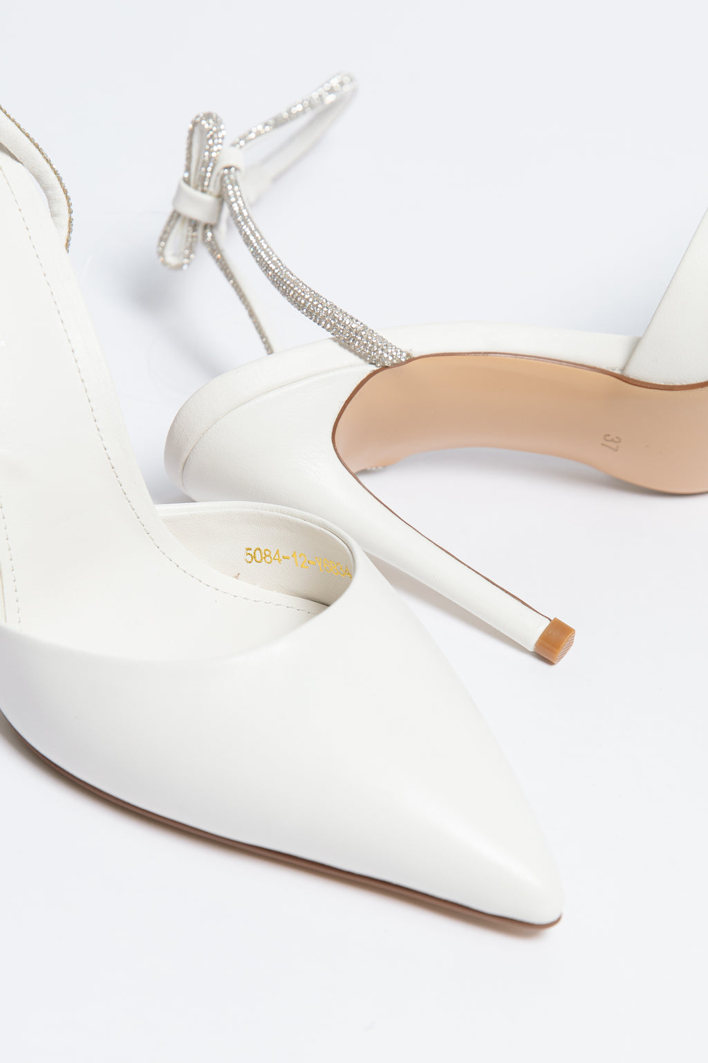 Stella Heel Ivory Sheepskin Leather with Crystal Strap & Bow Back