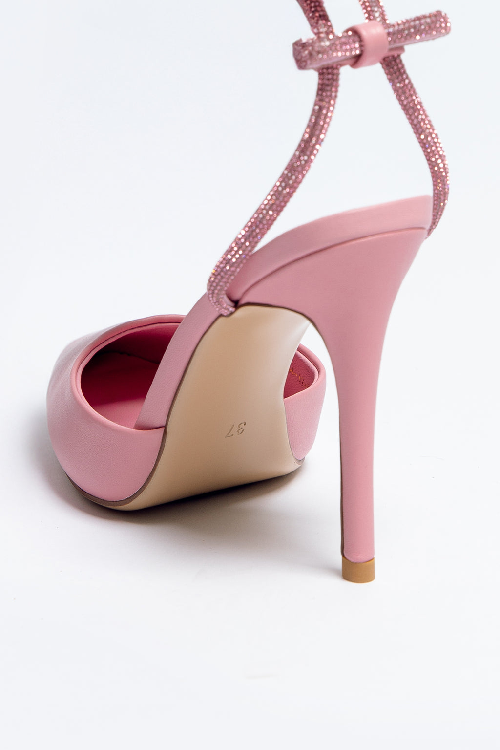Stella Heel Pink Sheepskin Leather with Crystal Strap & Bow Back