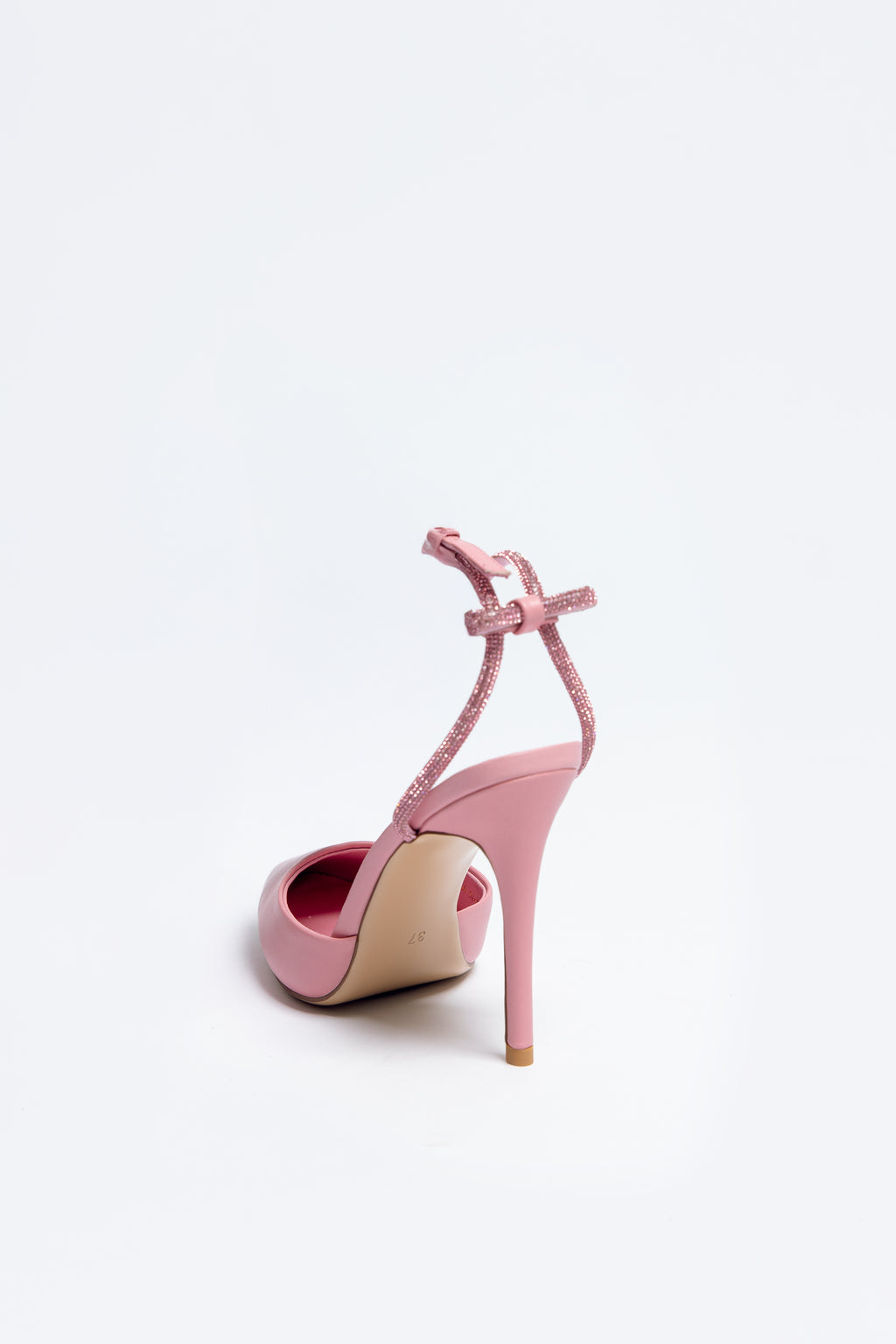 Stella Heel Pink Sheepskin Leather with Crystal Strap & Bow Back