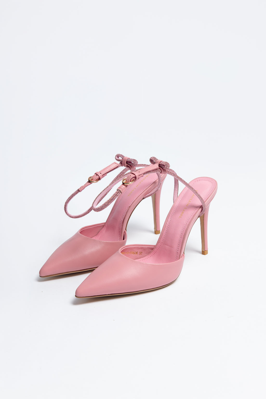 Stella Heel Pink Sheepskin Leather with Crystal Strap & Bow Back