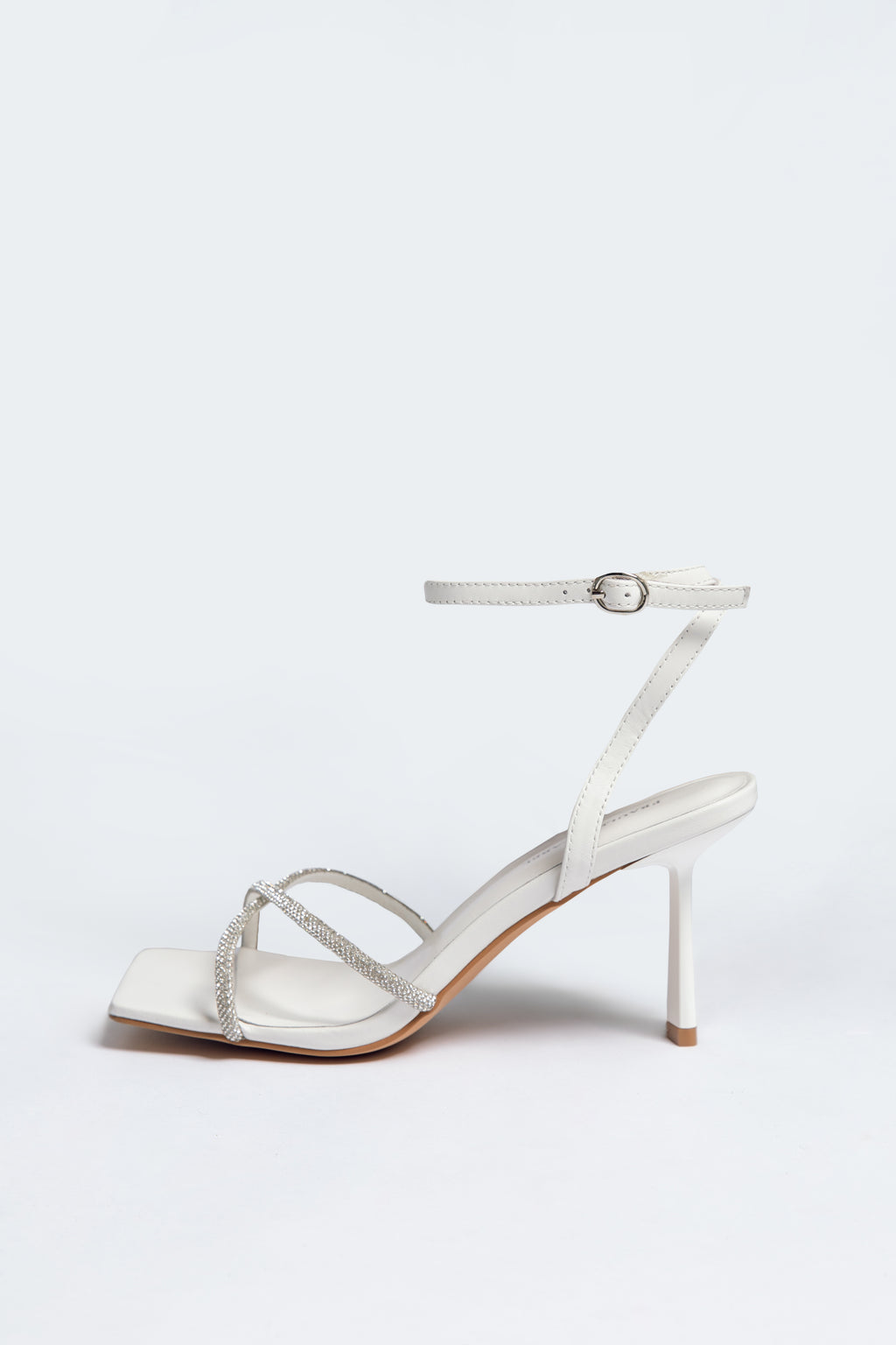 Aurora Heel ivory Crystal Strap Sheepskin leather