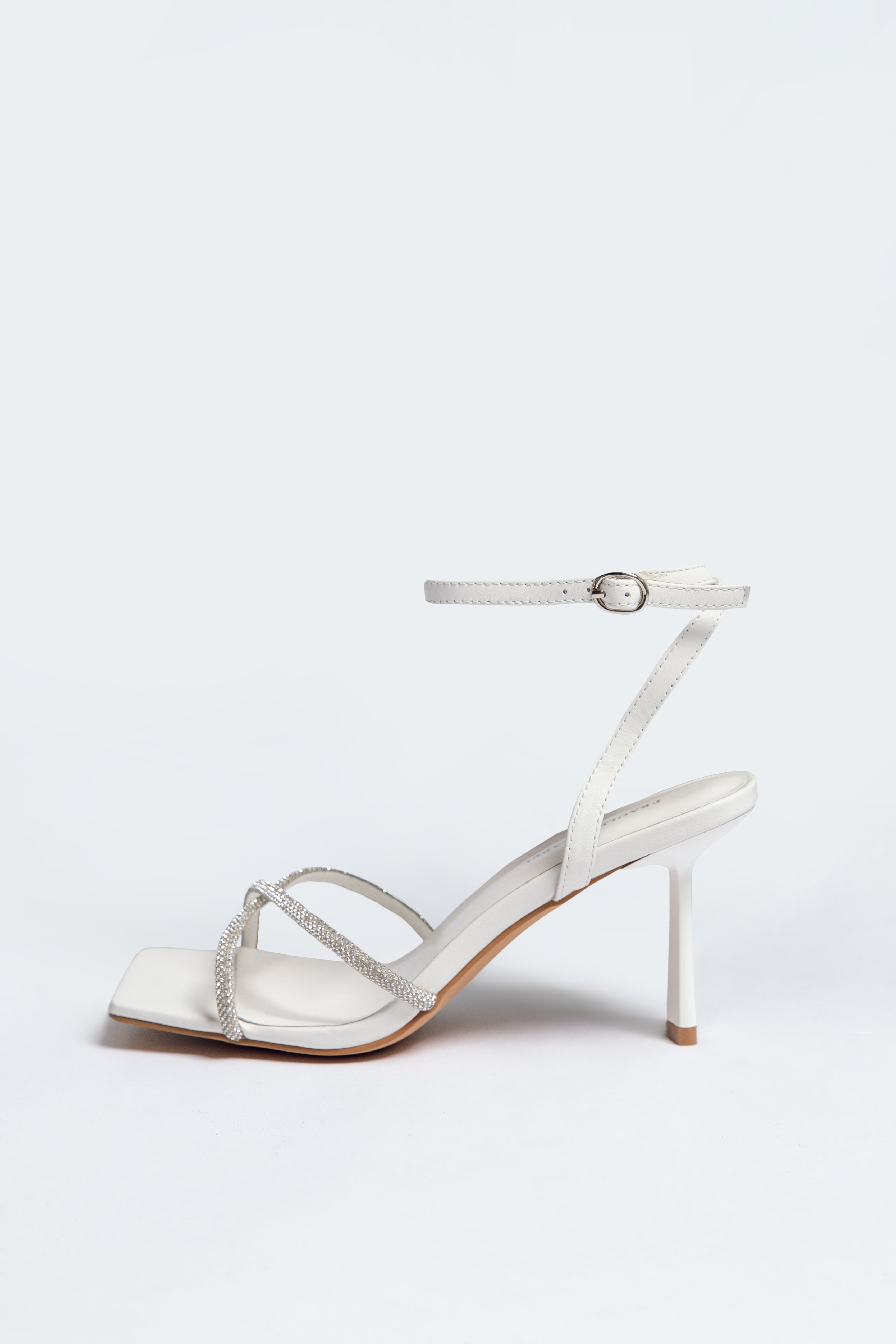 Aurora Heel ivory Crystal Strap Sheepskin leather