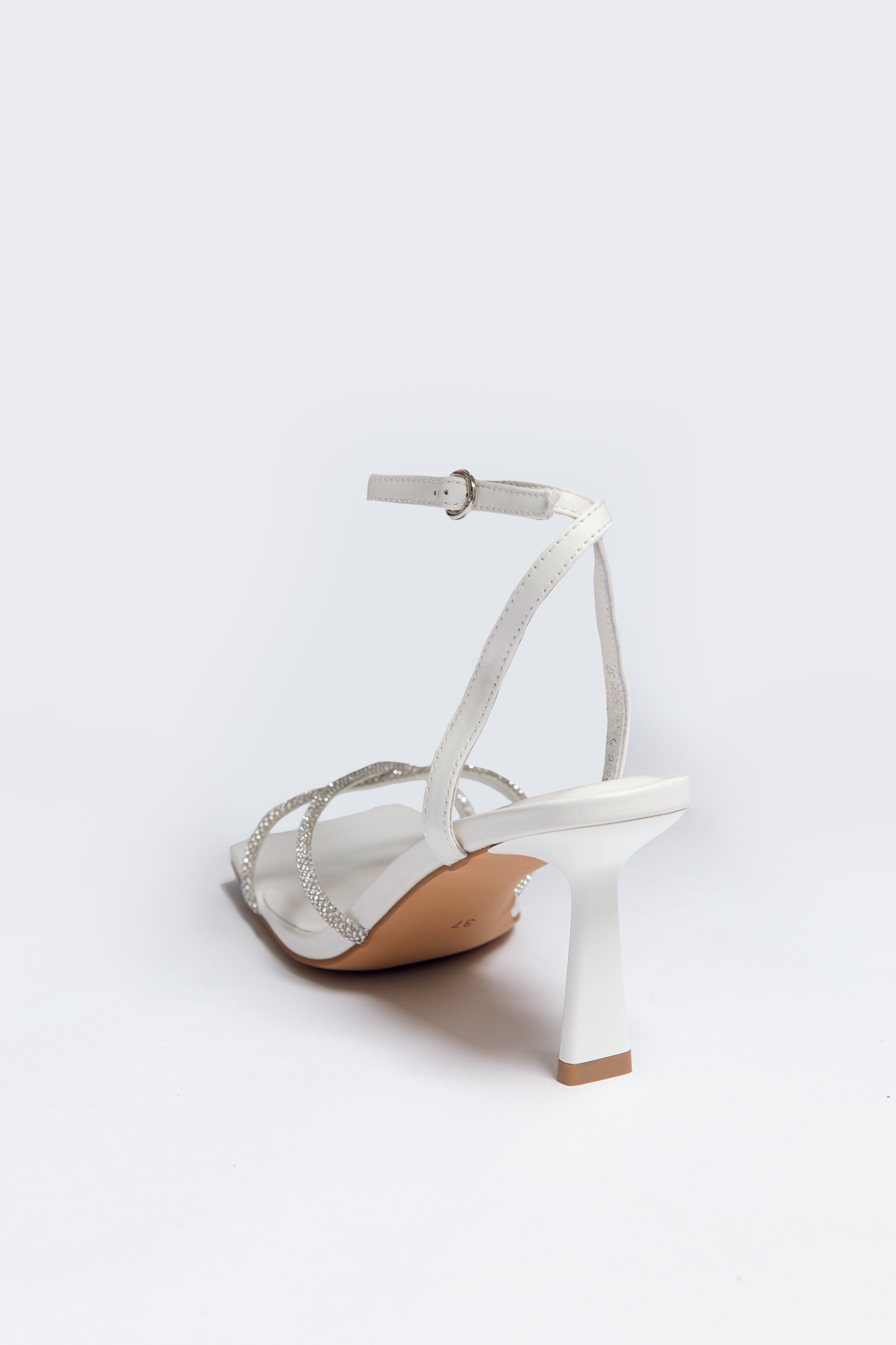 Aurora Heel ivory Crystal Strap Sheepskin leather