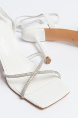 Aurora Heel ivory Crystal Strap Sheepskin leather