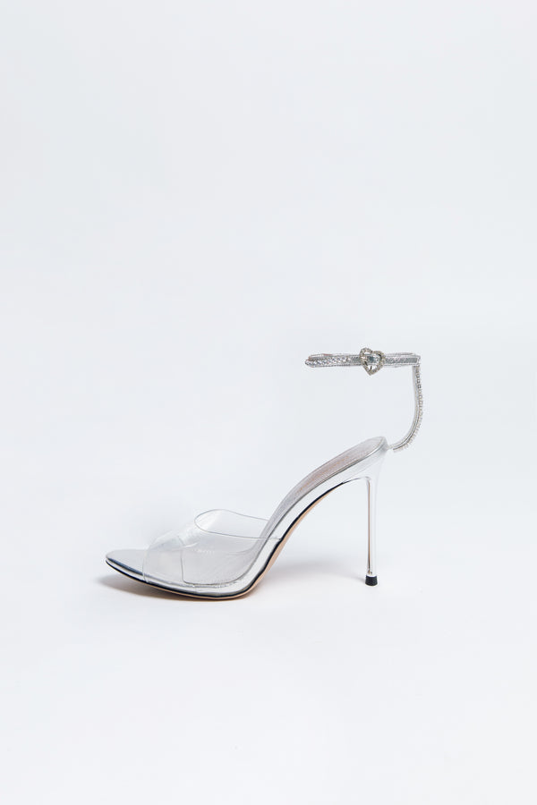 Allure Heel silver sheepskin leather with Heart Buckle