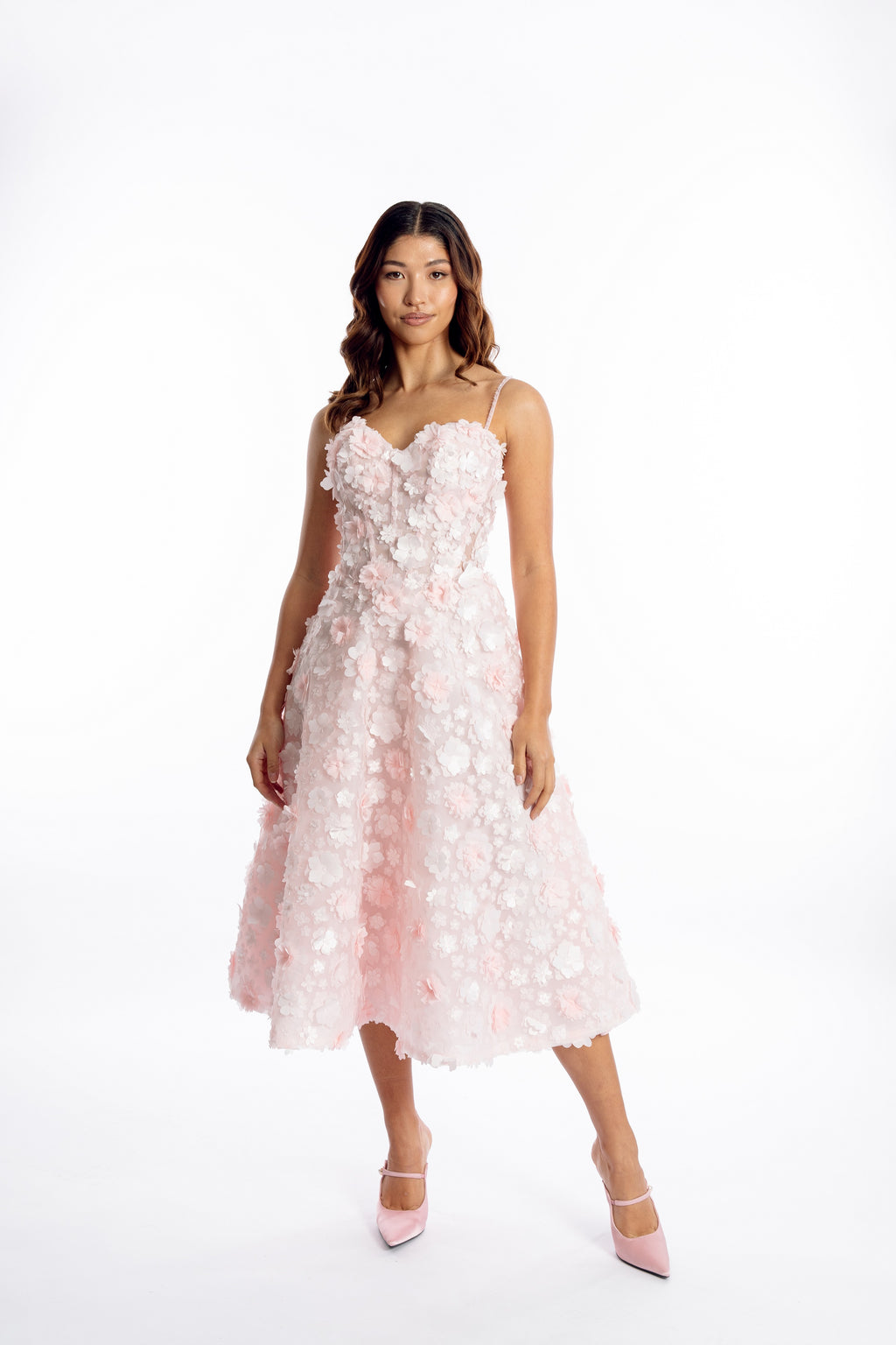 Fleur de Rêve 3D Flower blush pink Midi Dress – bridal shower