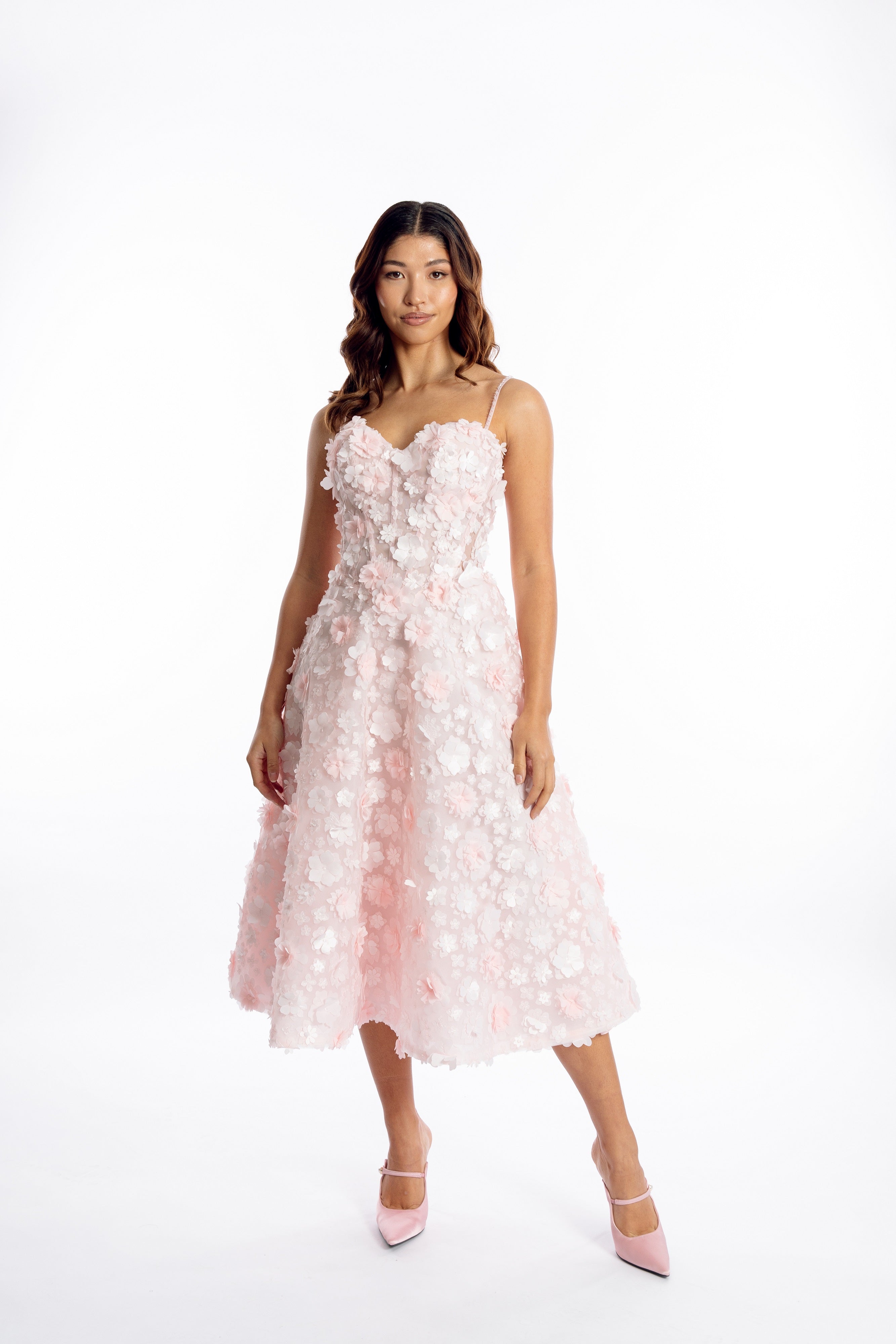 Fleur de Rêve 3D Flower blush pink Midi Dress – bridal shower