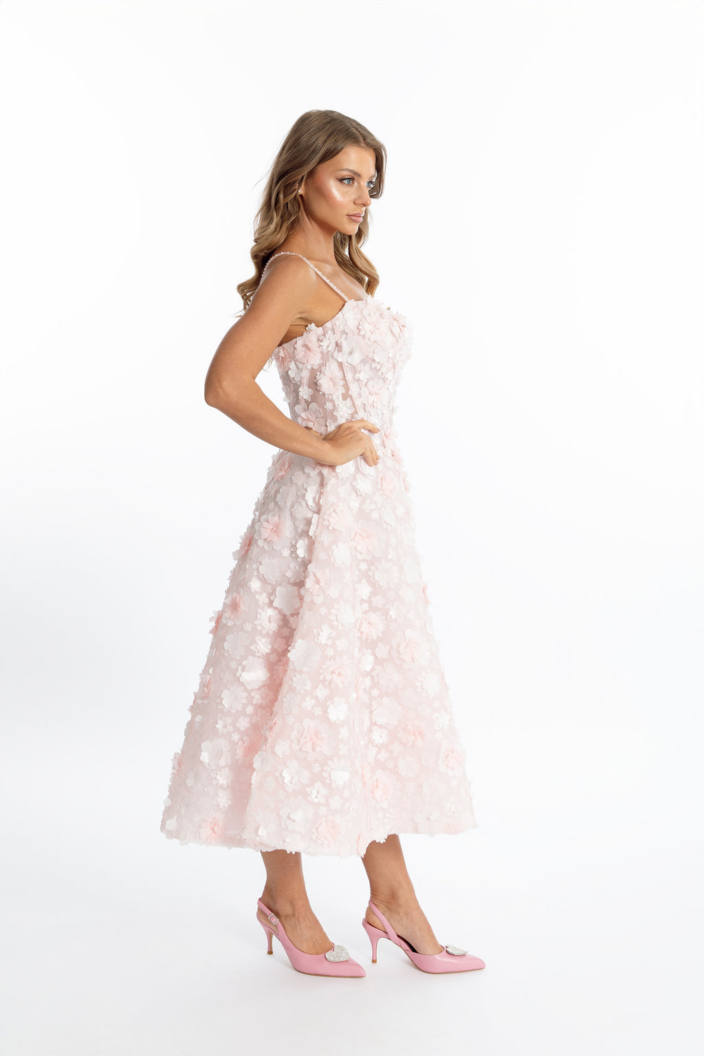 Fleur de Rêve 3D Flower blush pink Midi Dress – bridal shower