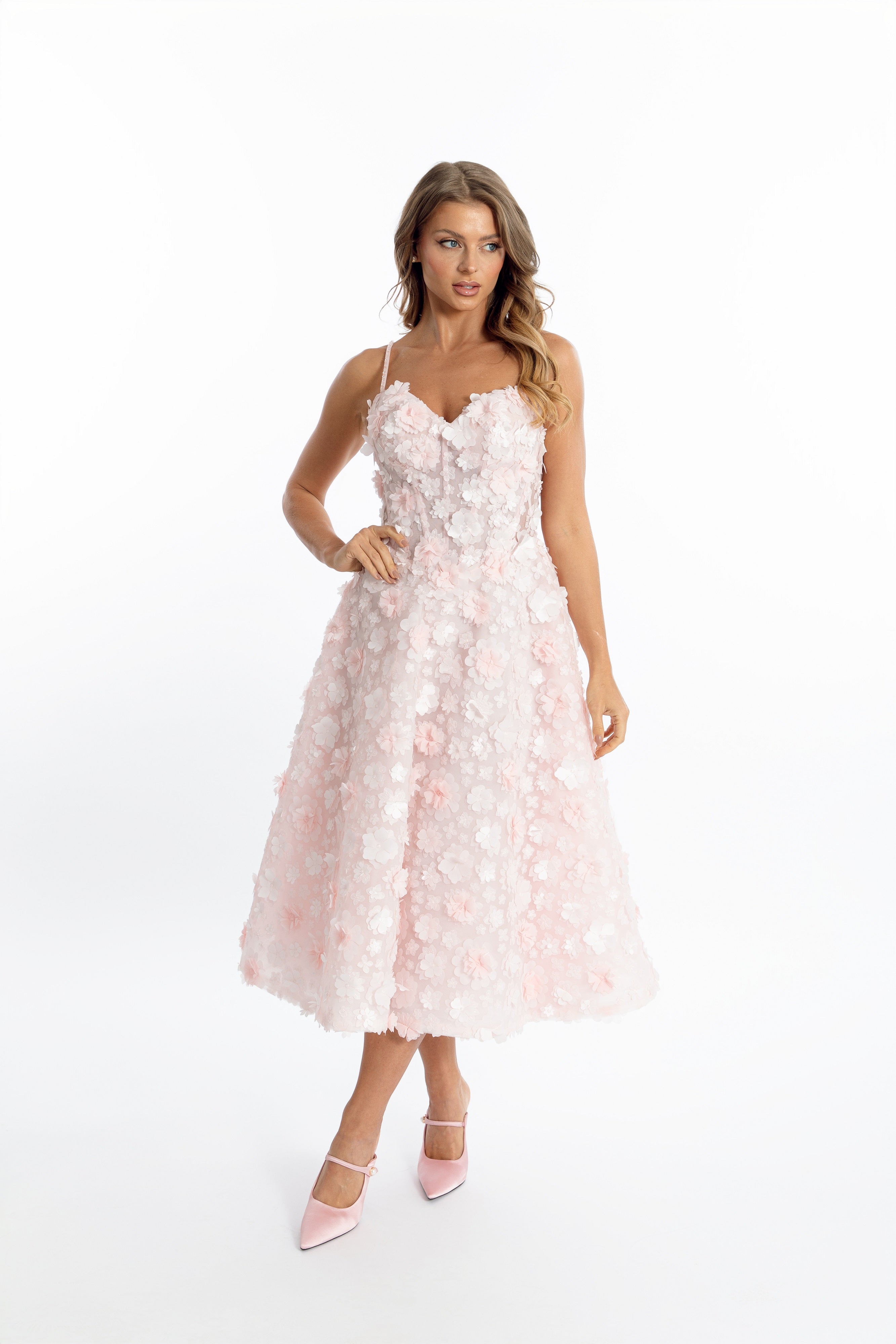 Fleur de Rêve 3D Flower blush pink Midi Dress – bridal shower