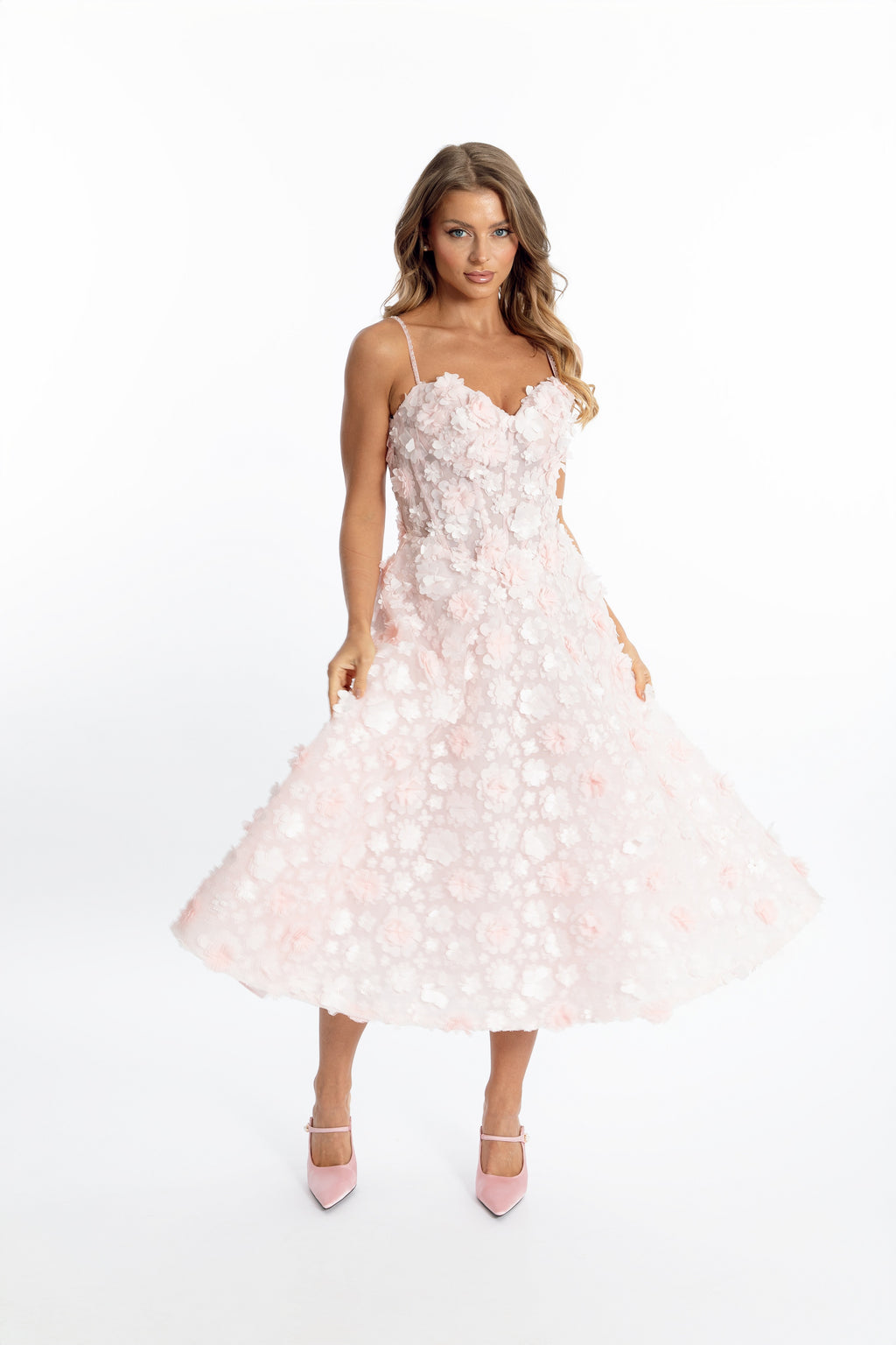 Fleur de Rêve 3D Flower blush pink Midi Dress – bridal shower