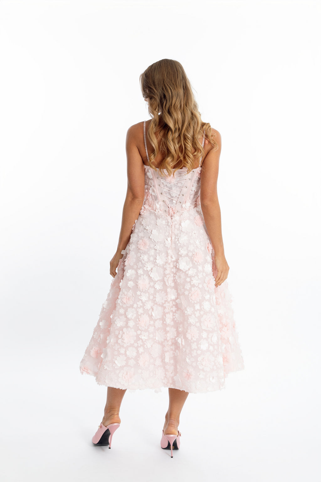 Fleur de Rêve 3D Flower blush pink Midi Dress – bridal shower