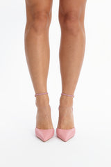 Stella Heel Pink Sheepskin Leather with Crystal Strap & Bow Back