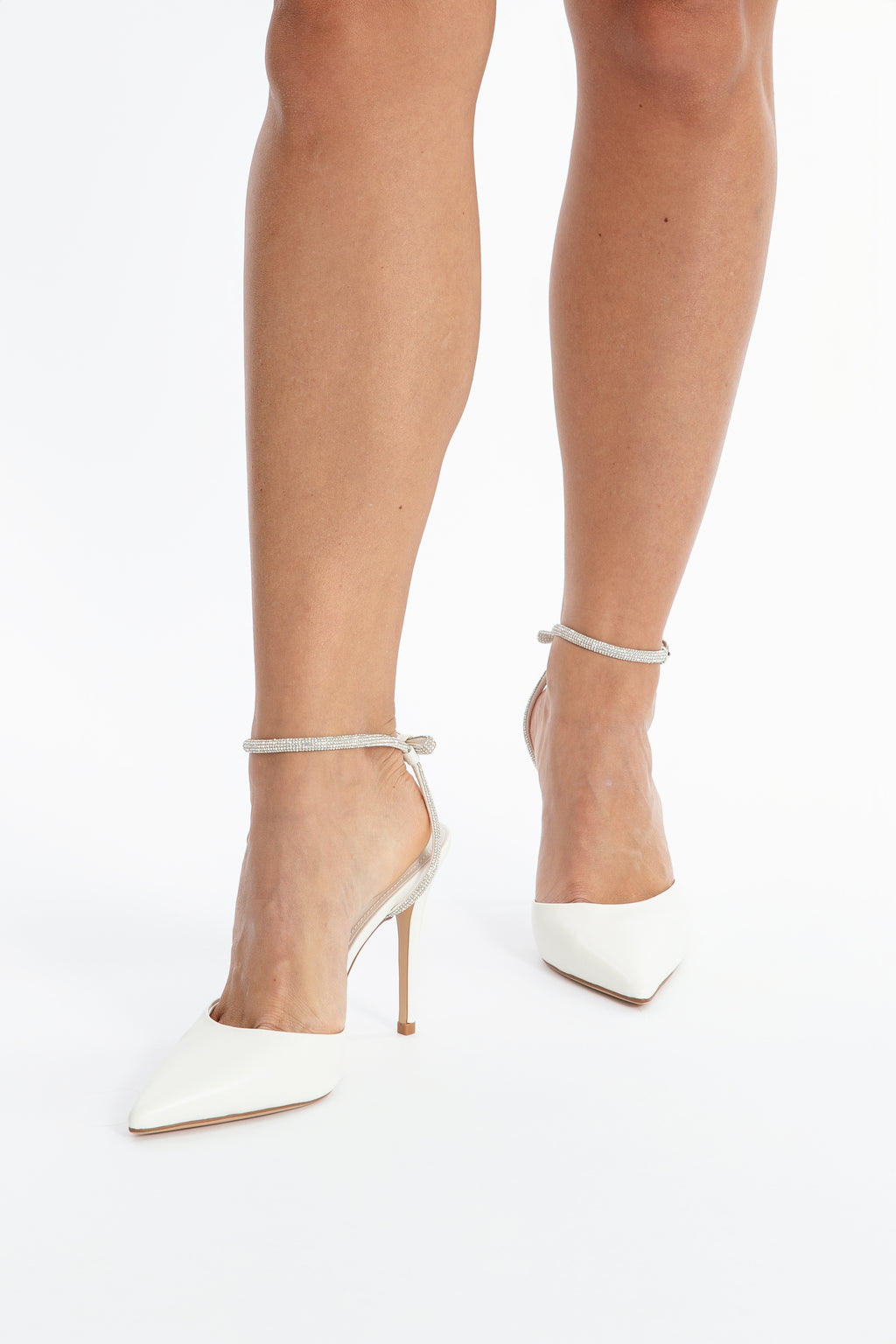 Stella Heel Ivory Sheepskin Leather with Crystal Strap & Bow Back