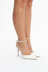 Stella Heel Ivory Sheepskin Leather with Crystal Strap & Bow Back