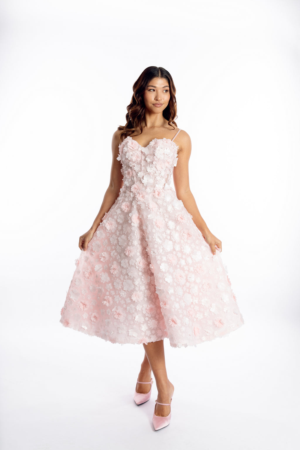 Fleur de Rêve 3D Flower blush pink Midi Dress – bridal shower