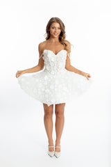 Fleur de Rêve 3D Flower ivory Mini Dress – bridal shower