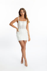 Aurora Mini Dress – Beaded & feathered bridal hens dress