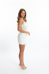 Aurora Mini Dress – Beaded & feathered bridal hens dress