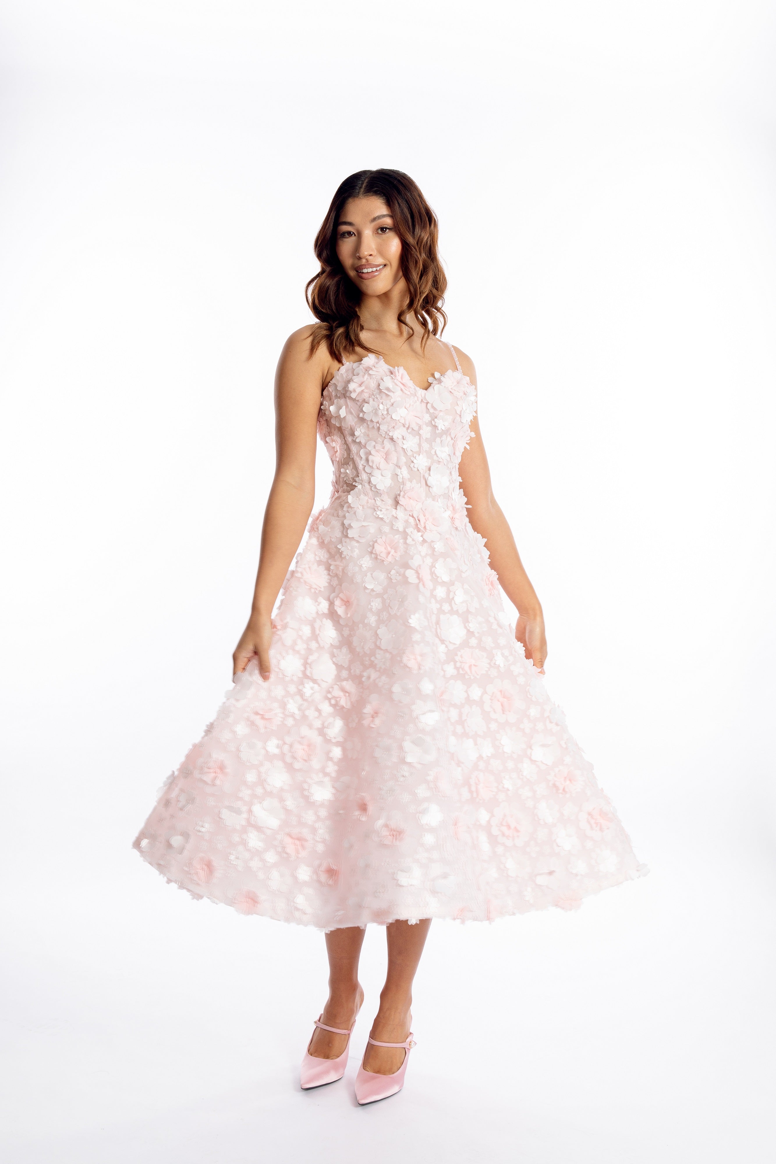 Fleur de Rêve 3D Flower blush pink Midi Dress – bridal shower