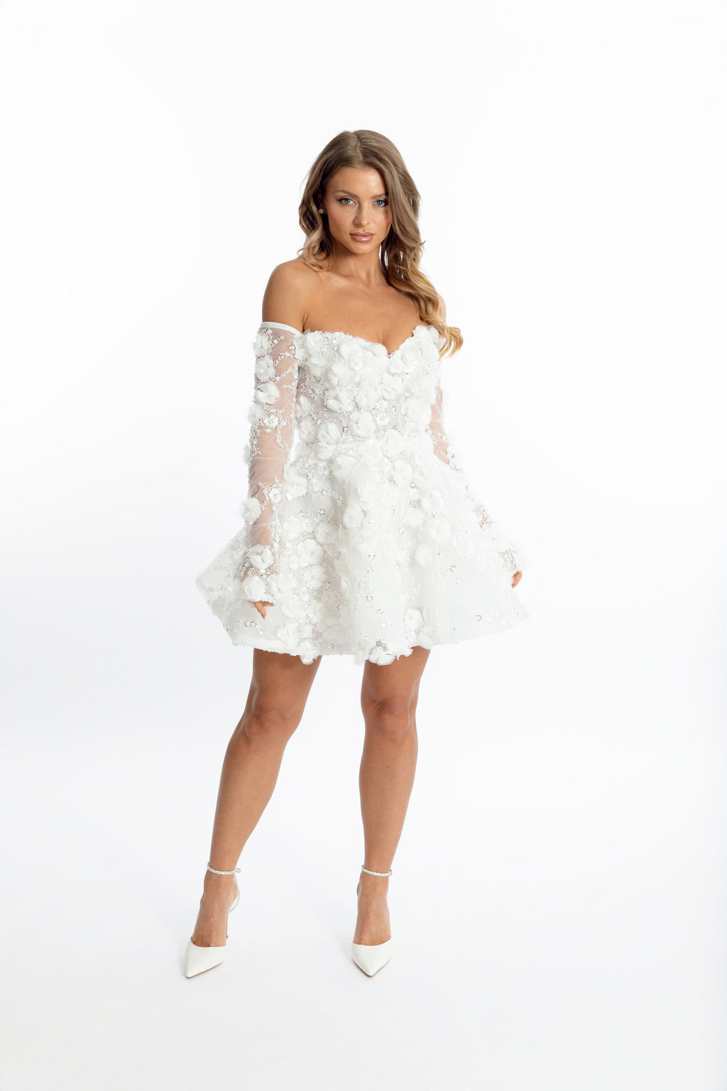 Short wedding dress -Jardin Princess 3D Flower Appliqué Mini Dress