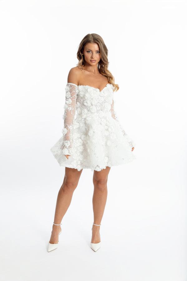 Short wedding dress -Jardin Princess 3D Flower Appliqué Mini Dress