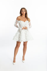 Short wedding dress -Jardin Princess 3D Flower Appliqué Mini Dress