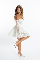 Short wedding dress -Jardin Princess 3D Flower Appliqué Mini Dress