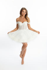 CENDRILLON OFF-SHOULDER CORSET LACE-UP MINI DRESS