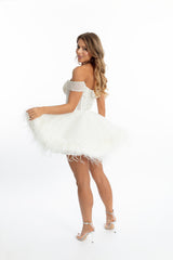 CENDRILLON OFF-SHOULDER CORSET LACE-UP MINI DRESS