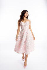 Fleur de Rêve 3D Flower blush pink Midi Dress – bridal shower