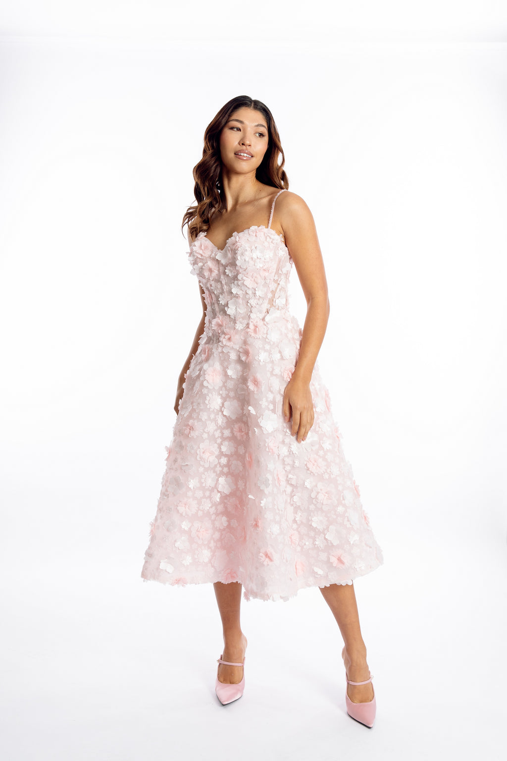 Fleur de Rêve 3D Flower blush pink Midi Dress – bridal shower