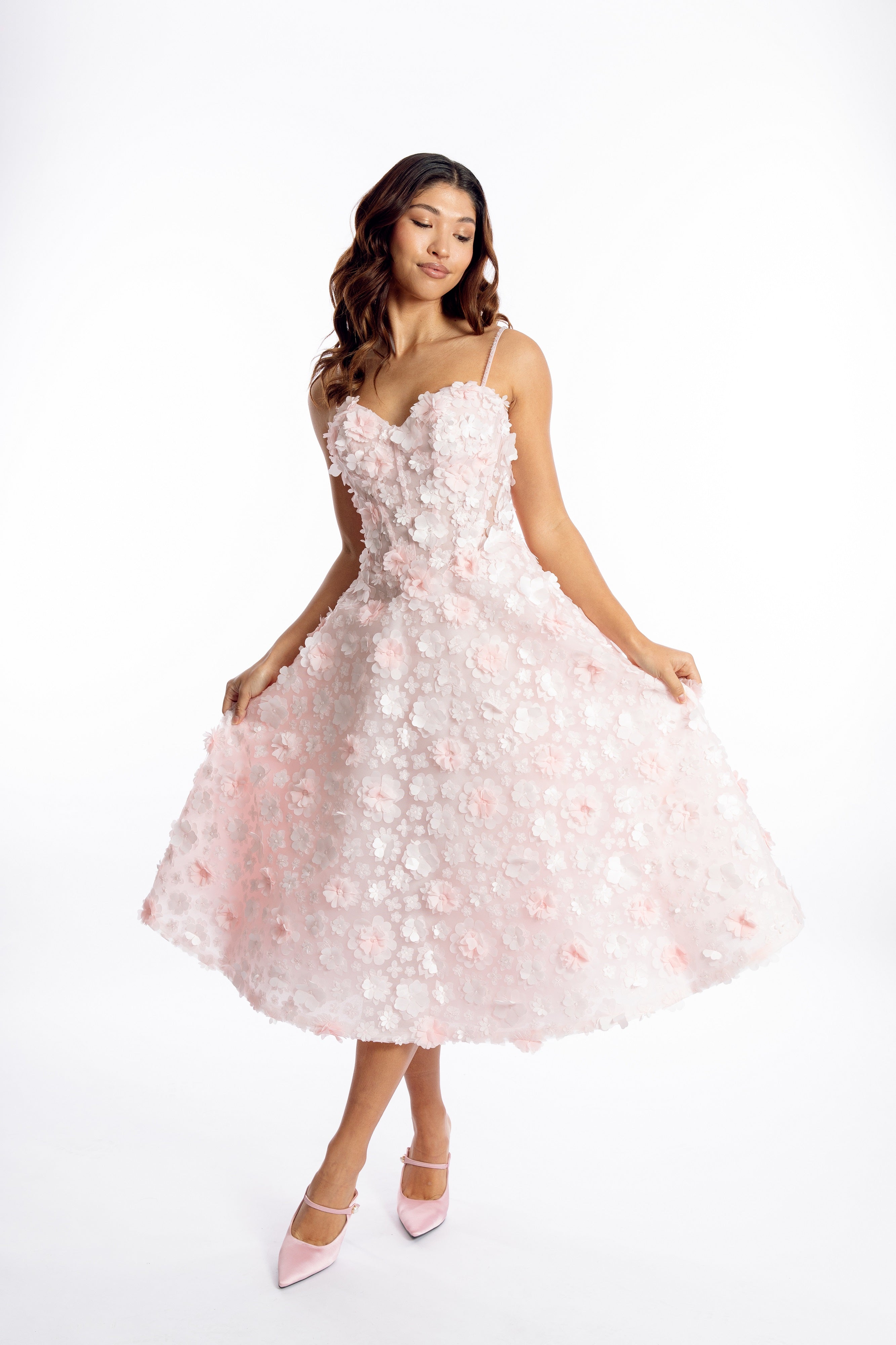 Fleur de Rêve 3D Flower blush pink Midi Dress – bridal shower