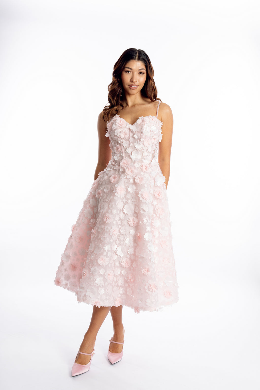 Fleur de Rêve 3D Flower blush pink Midi Dress – bridal shower