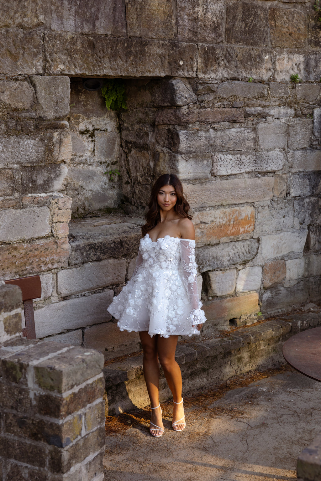 Short wedding dress -Jardin Princess 3D Flower Appliqué Mini Dress