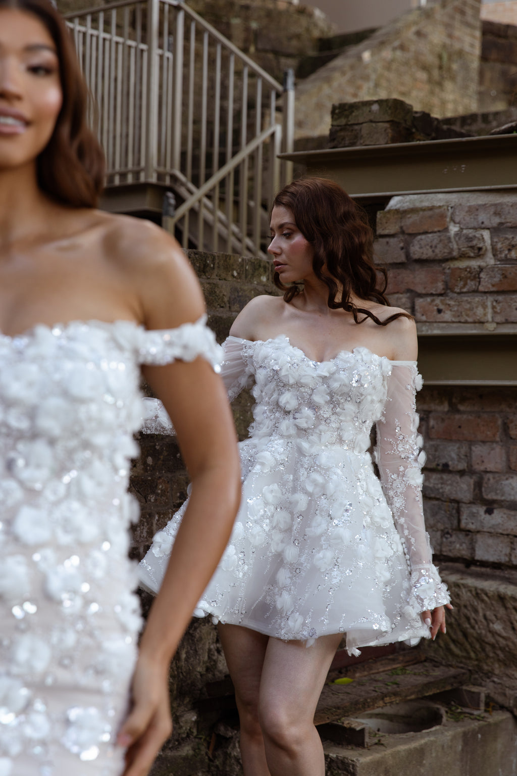 Short wedding dress -Jardin Princess 3D Flower Appliqué Mini Dress